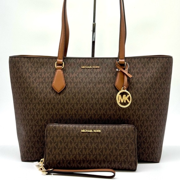Michael Kors Sheila Large Logo Tote Bag & Matching Continental Wallet Brown - Picture 1 of 13